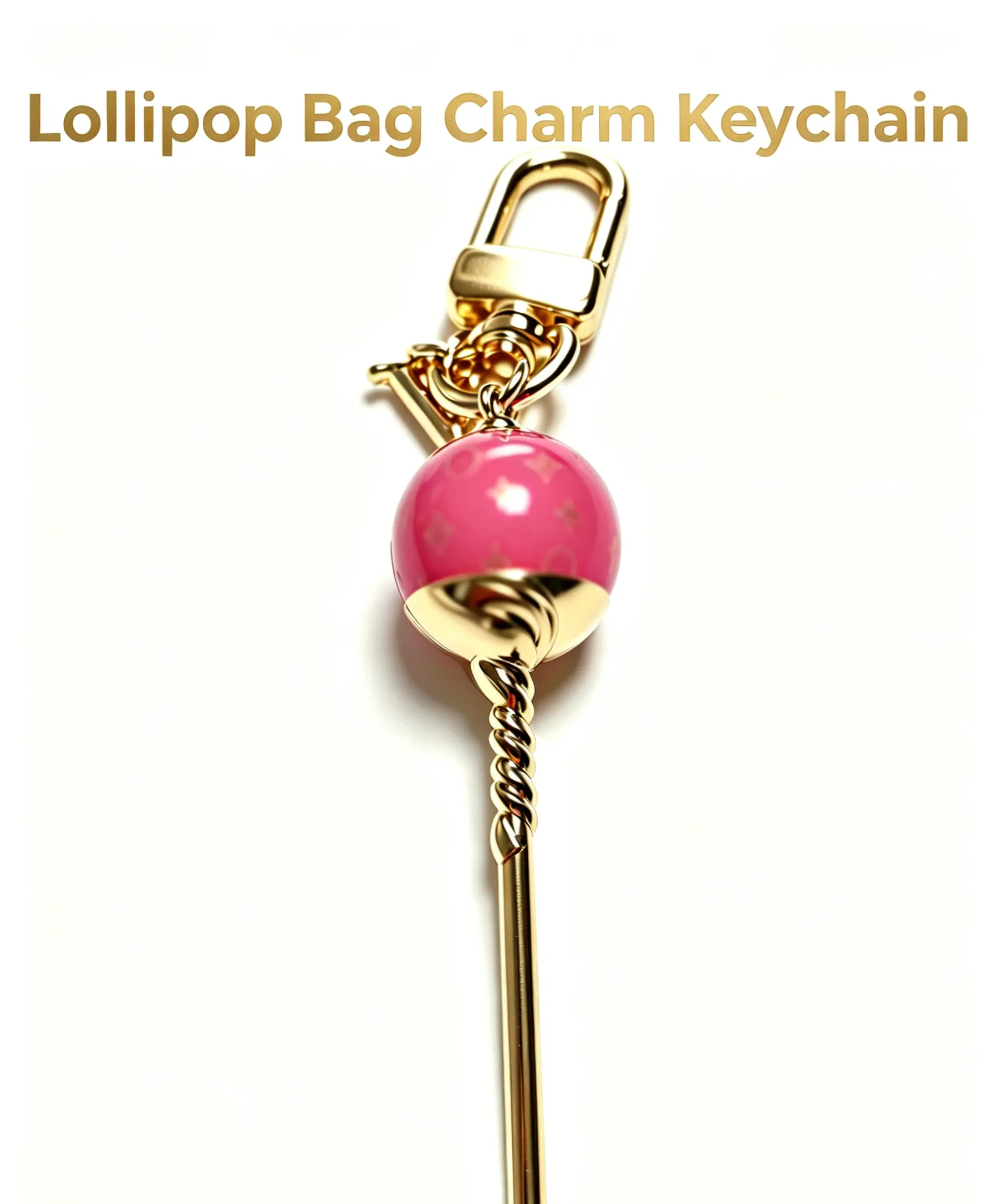 Lollipop Bag Charm Keychain for Women, Playful Gold-Tone Metal Accessory with Glossy Blush Pink Finish and Secure Clip for Purses