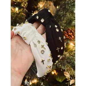 Cross Jeweled Knotted Headband, Christian Headband, Cross and Rhinestone Headband, Church Headband, Christian Gift, Christian Accessories