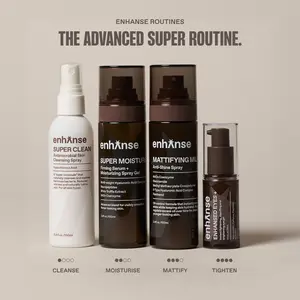 Enhanse Advanced Super Routine, Super Moisture & Super Clean Face Mist Hypochlorous Acid Spray & Under Eye Gel & Mattifying Milk Anti Shine Matte Spray for Men, 4 Bottles