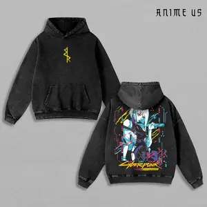 Lucy Cyberpunk Edgerunners Anime Hoodie & T-Shirt, Night City Netrunner Graphic Tee, Vintage Washed Acid Wash Streetwear, Oversized Heavy Cotton Apparel
