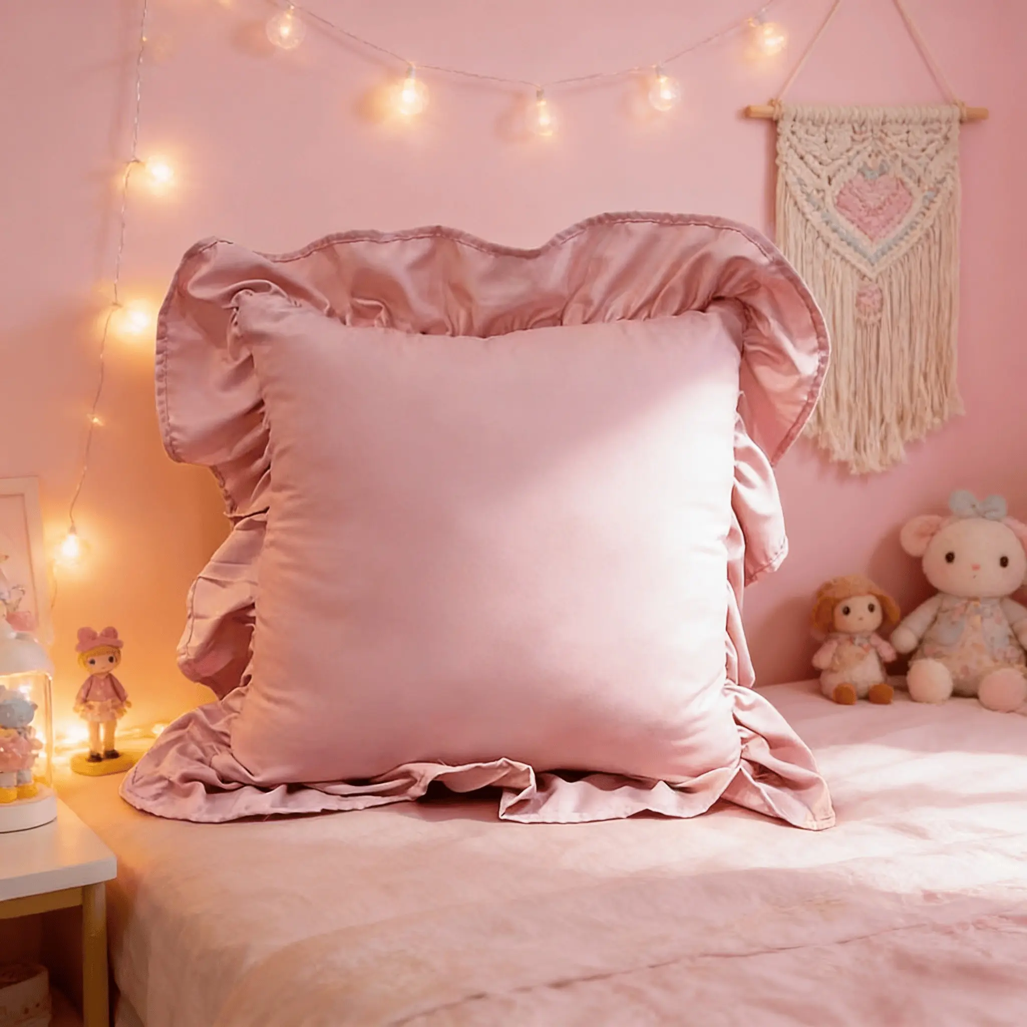 Valentine's Day Solid Color Ruffled Pillow, 18x18 Inch Cushion for Sofa and Bed, Holiday Decor for Living Room and Bedroom