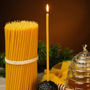 25Pack Ultra Thin 8"x0.26" Pure Beeswax Orthodox Taper candles