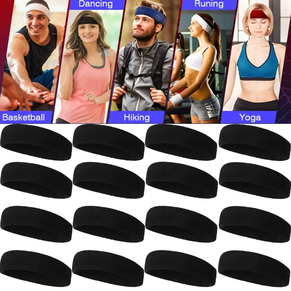 12PCS Sweatbands Cotton Sports Headbands Terry Cloth Moisture Wicking Athletic Basketball Headband