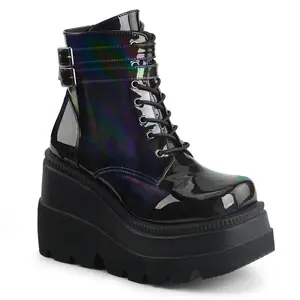 Demonia Shaker-52 Black Hologram Ankle Boots