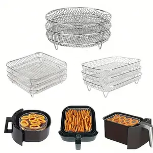 1/3-Tier Stainless Steel Air Fryer Accessory Set, Multipurpose Stackable Rack, Dehydrator Stand, BBQ Basket, Grilling Rack, Dishwasher Friendly, Stackable For Ovens Fryers, for Healthy Holiday Baking