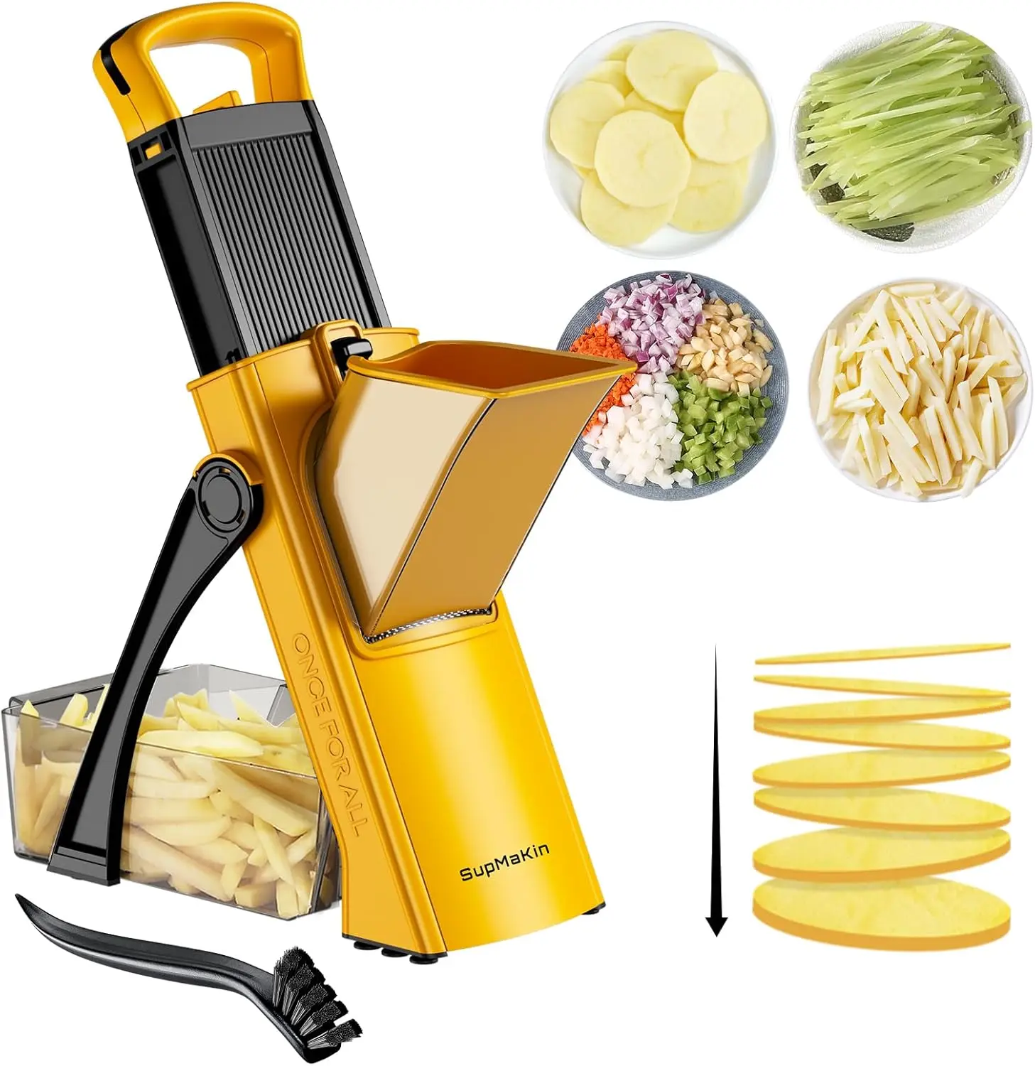 SupMaKin Upgrade Safe Mandoline Slicer Plus, Vegetable Chopper, Potato Slicer, Food Slicer Onion Chopper, Fry Cutter, Veggie Salad Dicer Kitchen Chopping Artifact Gifts