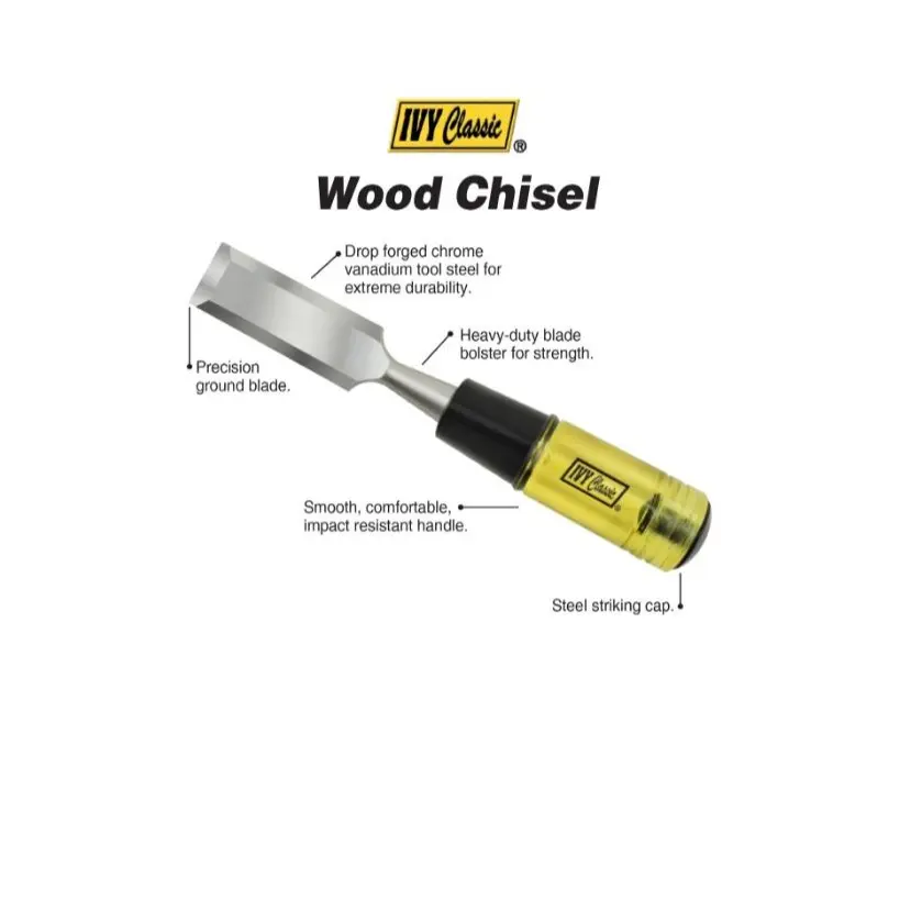 IVY Classic Wood Chisel, 1-1/2" to 1/4" Sizes (Choose Before Paying), Woodcarving Wood Chisels with Impact Resistant Plastic Guard, Carving Wood