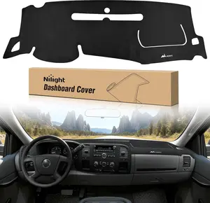Nilight Soft Suede Pre-Cut Dashboard Cover, Truck Accessories with Defrost Cutout, UV Blocker, Glare Guard Sunshade for 2007-2013 Chevy Silverado/GMC Sierra 1500 2500 3500, Black Car Interior Accessory