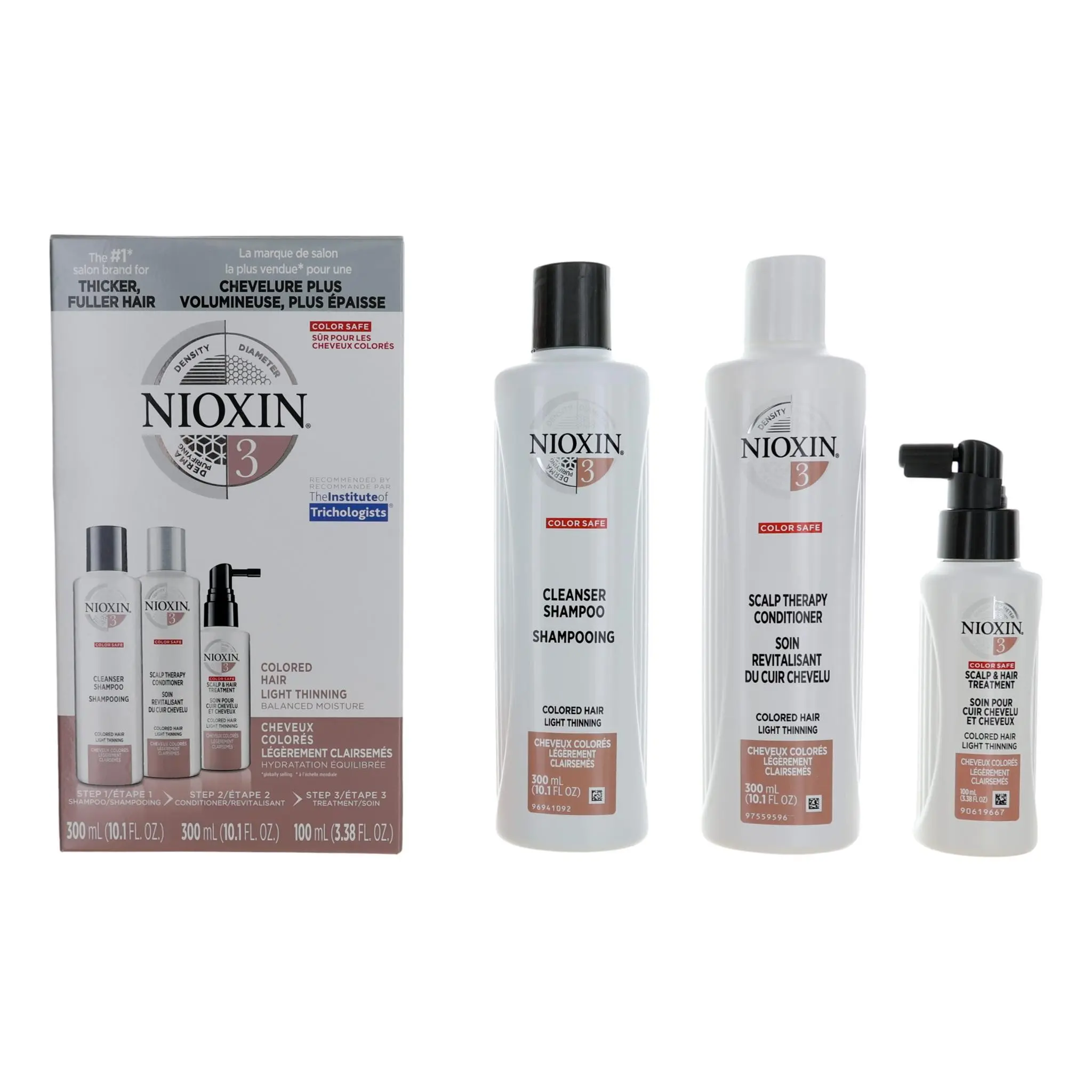 Nioxin 3D Care System Kit 3 for Light Thinning & Colored Hair, 3-Piece Set for Balanced Moisture with Shampoo, Conditioner & Scalp Treatment, Thinning Hair, Kit Set