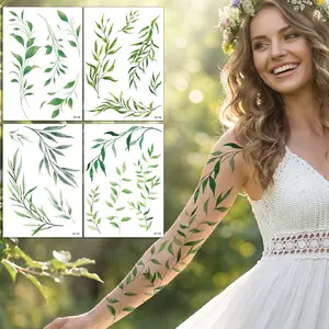 4pcs Leaf Vine Temporary Tattoo Stickers, Realistic Plant Patterns, Unisex Fake Tattoos, Body Art Decals for Men and Women