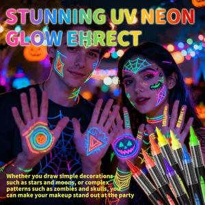 Flysea New 8 Color Neon High Performance Glow-In-The-Dark Pens, UV Light Glowing, Role Play, Party, Halloween, Christmas, Body Paint, Body Makeup, Face & Body Graffiti Pens