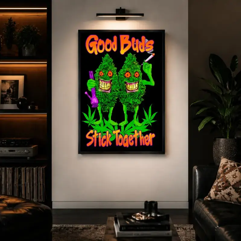 "Good Buds Stick Together" Blacklight Pot Graphic Art Poster - Vintage Waterproof Canvas Print, Unframed Multi-Size Wall Decoration with Box, Dorm Gift for Students, Home Artistic Decor Supplies