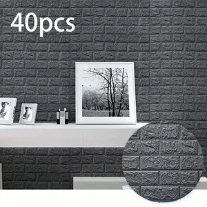 40pcs 3D Wall Tiles Stickers, Self-Adhesive Waterproof Foam, Easy Peel and Stick, Washable and Cuttable, Striped Glossy Matte Finish, Home Decor
