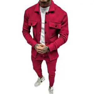 Men's  Button - Up Jacket Set with Pants, Casual Long - Sleeve Pocketed Outerwear and Bottoms Two - Piece Outfit