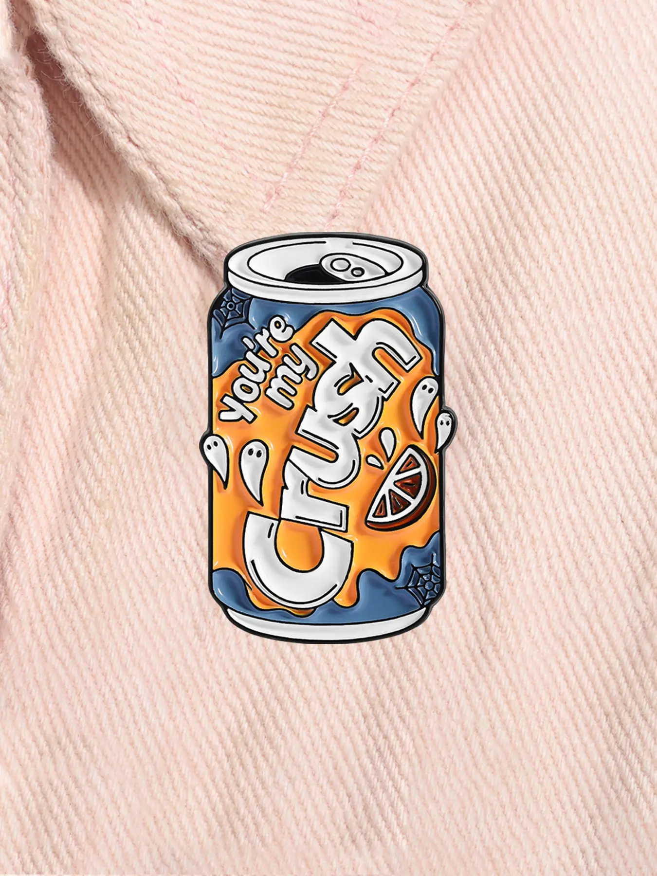 Halloween Ghost Web Alloy Brooch Pin, Crush Soda Drink Lapel Pin, Fashion Backpack Accessory, Casual Style, All Seasons