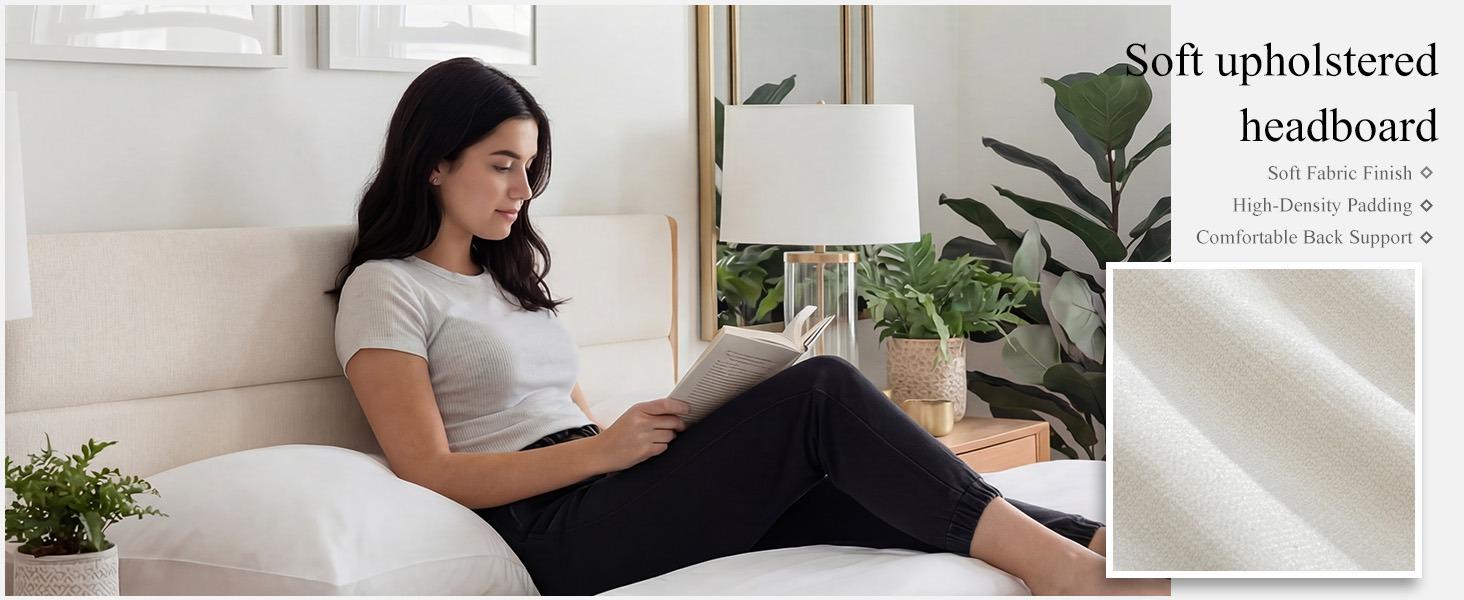 Yechen Platform Bed Frame with Upholstered Headboard, Mid-Century Japanese Joinery FSC-Certified Solid Bamboo Wood Bedframe, Metal Center Support, Noise-Free, Easy Assembly, No Box Spring Needed (Queen, King) (Natural, Walnut)