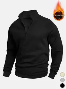 Men's Half-Zip Fleece Pullover Hoodie Fitted Long Sleeve, Plain Soft Stand Collar Fabric for Winter Wear, Casual Fashionable Menswear Tops Clothing for Daily Use