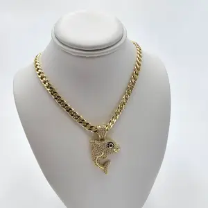 MARACCESORIOS Dolphin Pendant Necklace - 18-in Link Chain, Animal Figure, Chain Jewelry for Daily Wear, Animal Figure Necklaces, Chain Jewelry Necklaces