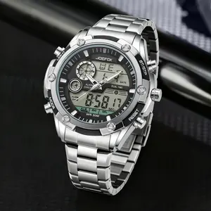 Men’s Digital Watch Electronic Movement Waterproof Stainless Steel Strap Alloy Case 186g Heavyweight LED Display Sport Casual Wristwatch Multi Function Durable Fashion Timepiece for Outdoor Travel Daily Wear Gym Office Use