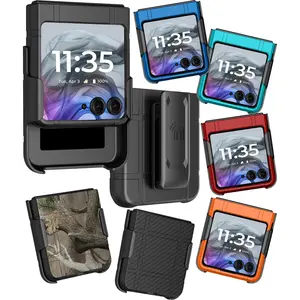Case with Clip for Motorola RAZR (2024/2025) Flip Phone, Textured Slim Hard Shell Cover and [Rotating/Ratchet] Belt Hip Holster Holder Combo for Moto RAZR 50/60