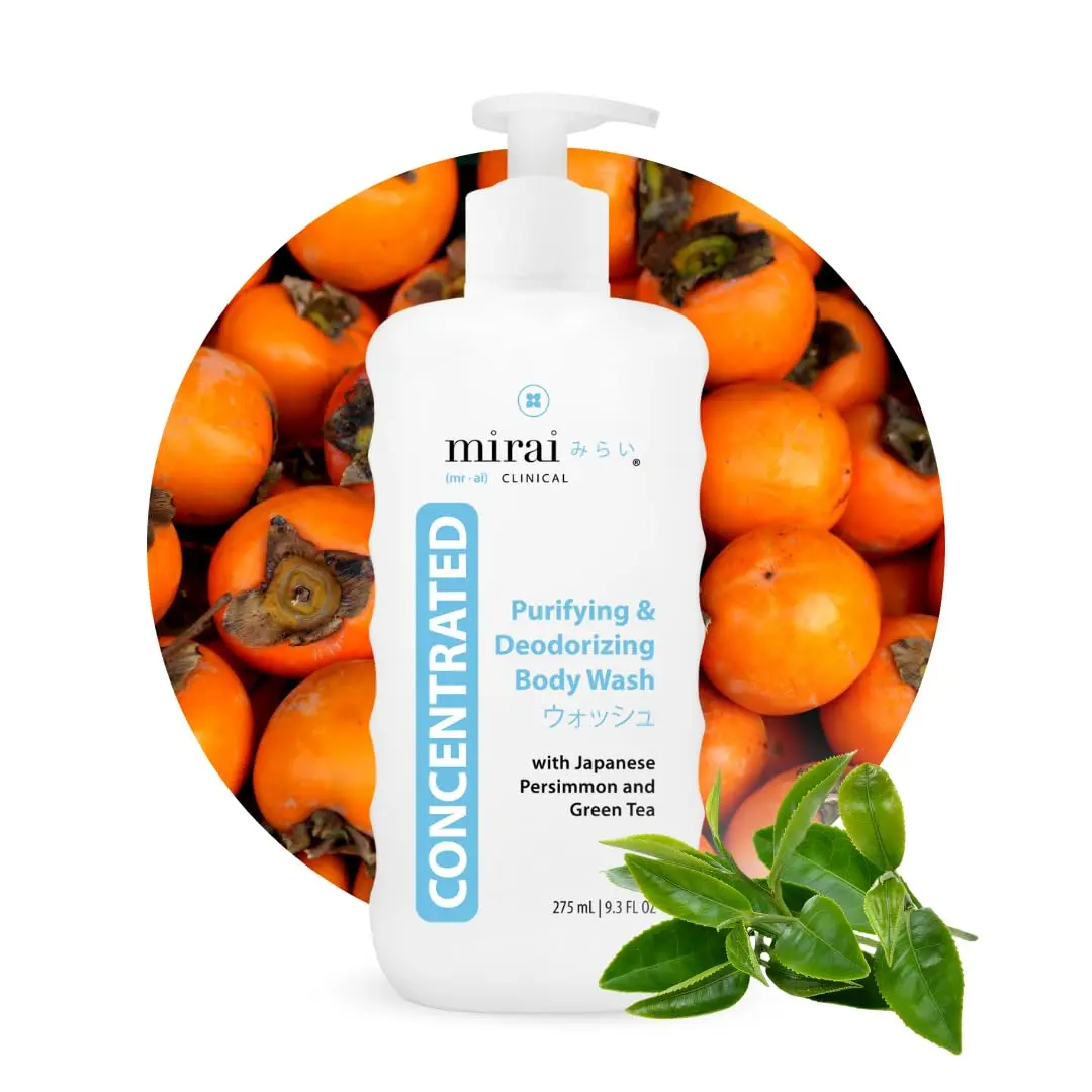 MIRAI Purifying & Deodorizing Body Wash – Japanese Persimmon & Green Tea Extract – Nonenal Eliminator for Men & Women – Natural Odor Control Shower Gel