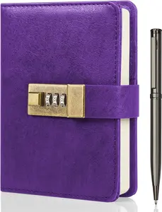 Journal with Lock, A6 PU Leather Diary with Lock 192 Pages, Locks Journal Password Notebook with Pen, Locking Diary for Men and Women 4.3X 6.18in Purple