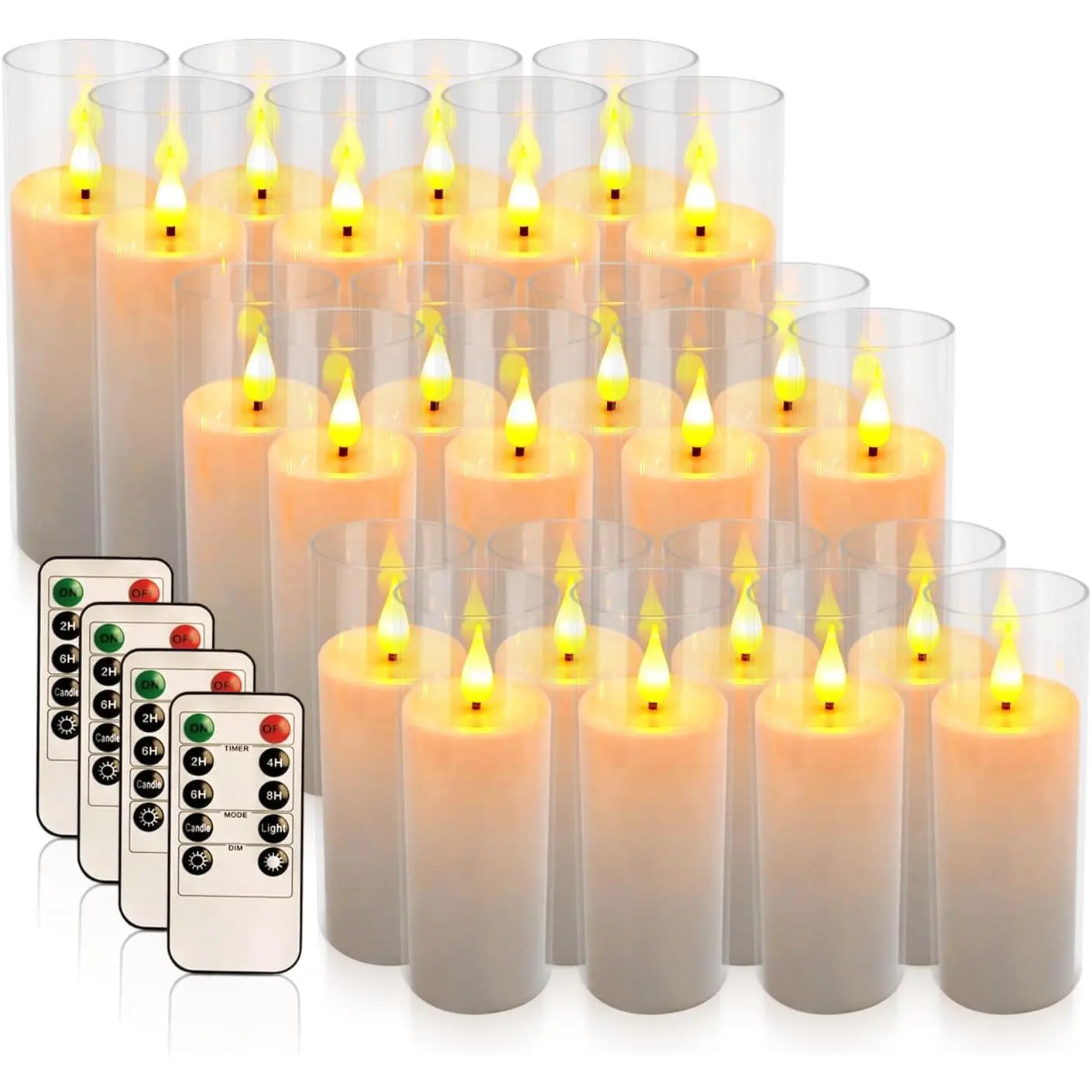 24-Pack Flameless LED Candles - Elegant White & Clear Acrylic Pillar with Realistic Flickering, Remote & Timer for Weddings, Christmas, Halloween & Home