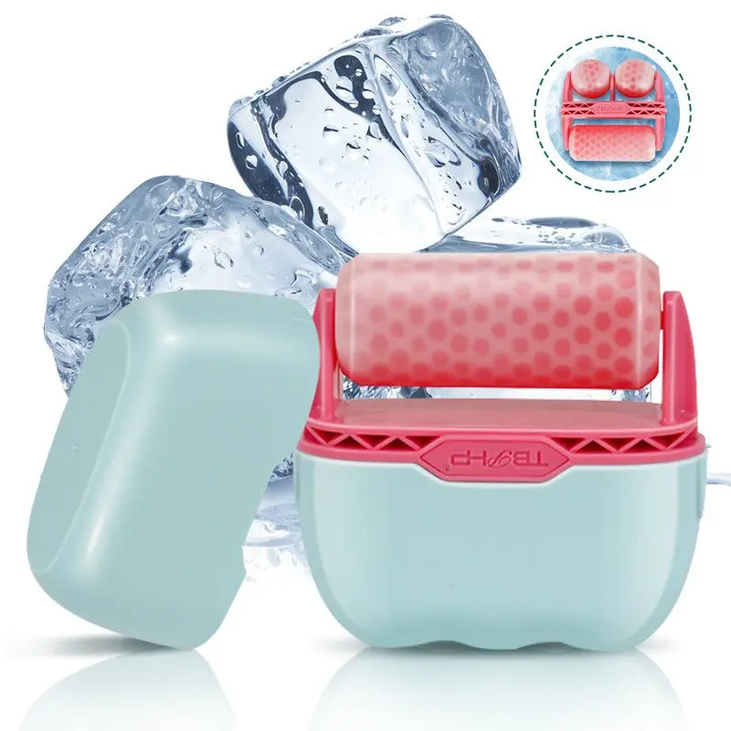 2-in-1 Gentle Cosmetic Ice Roller for Face - Dual-Head ABS Plastic Handheld Facial Cooling Massager, Cryotherapy Skincare Tool for Puffiness & Under-Eye Relief, W & V Rollers with Storage Case for All Skin Types, Handheld Roller