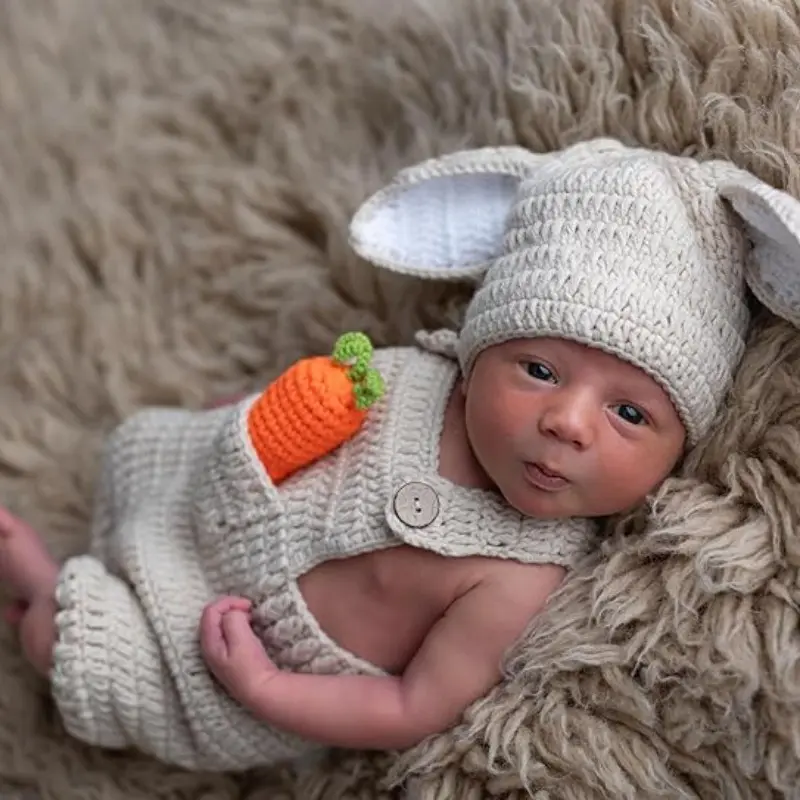 Newborn Baby Bunny Rabbit Crochet Knitted Photography Props Cute Infant Newborn Baby Outfits Diaper Costume Baby Clothing Newborn Gift Set