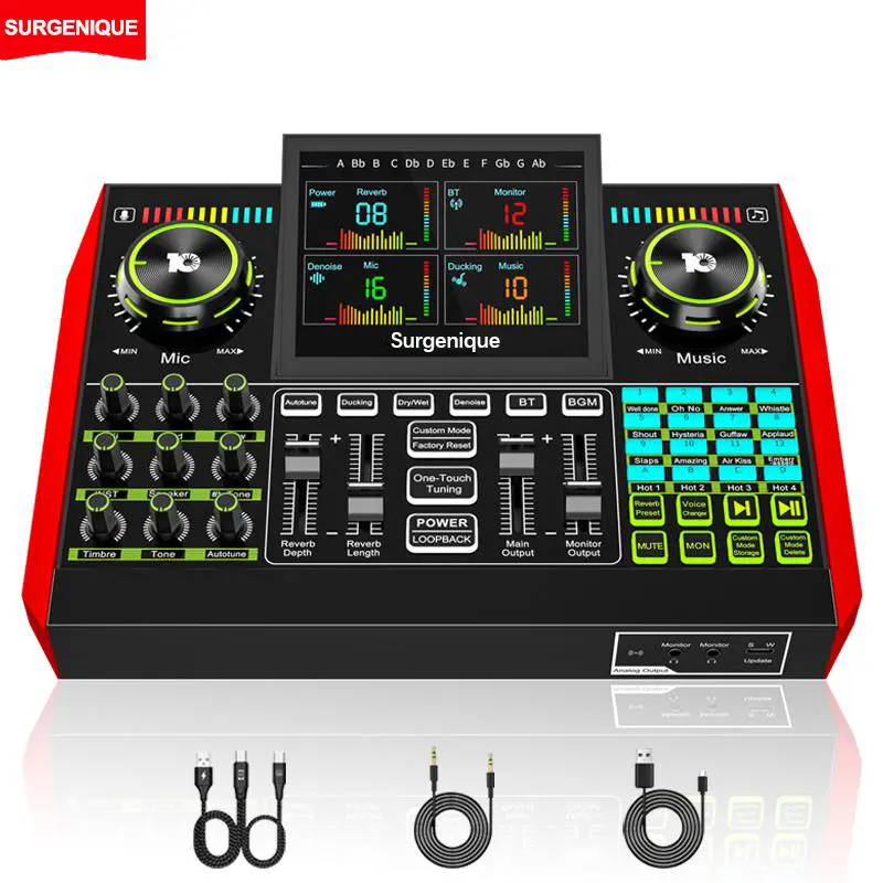 SURGENIQUE G10 Mixer Sound Card Set - Portable Audio Interface with Funny Sound Effects, Vocal Removal, Ducking Tech for TikTok Live, Gaming