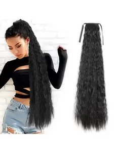 Ultra Long 85cm Curly Wavy Synthetic Ponytail Hair Extension for Women Natural Looking Cornrow Style Braided Tail Clip in Hairpiece for Daily Wear and Parties
