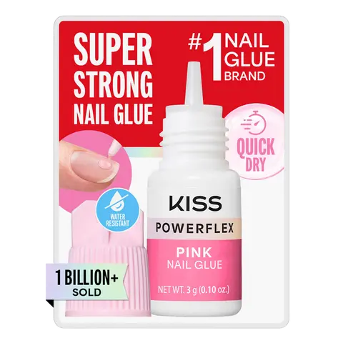 Kiss PowerFlex Pink Fake Nail Glue - 0.10 oz. | Nail Adhesive, Press-On Glue, Pink Tint, Strong Hold