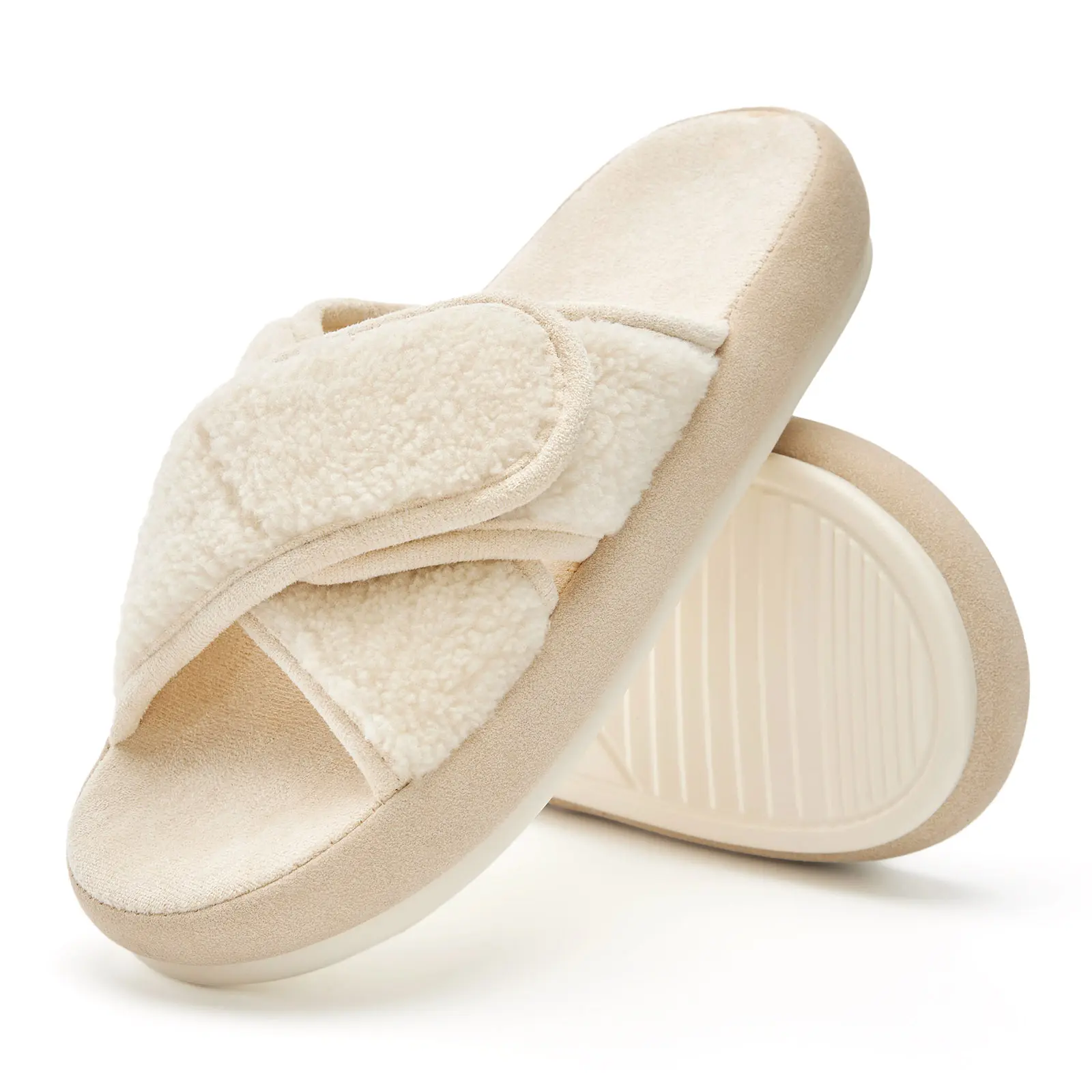 Chantomoo Cross Band Open Toe Slippers for Women Memory Foam Cozy House Shoes Gift