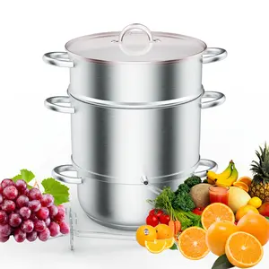 8.5/11 Quart Juice Steamer Stainless Steel, Extractor Fruit Vegetables Juicer Steamer Pot, w/Tempered Glass Lid Clamp, Loop Handles, Ideal for Making Juice, Jelly, Pasta