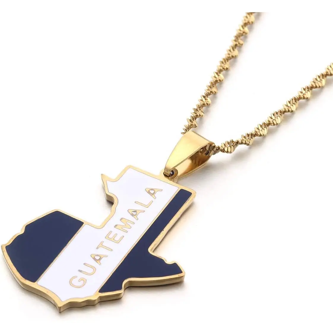 Stainless Steel Guatemala Map Flag Pendant Anniversary Necklace, Unisex Fashion Costume Jewelry Accessory