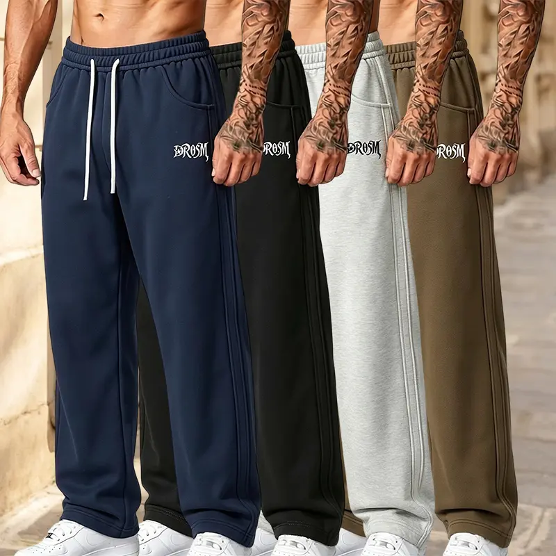 Men's Joggers - Letter Print Straight-Leg Sweatpants with Side Stripes, American Street Style Clean Cut, Casual Drawstring Long Pants with Relaxed Fit & Fluid Drape, Versatile for Everyday Outings & Sports