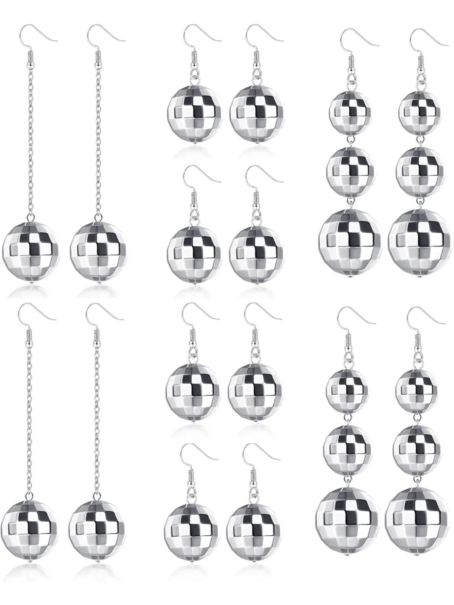 8 Pairs Sparkled Disco Ball Earrings for Women Silver Mirror Ball Dangle Earrings 60s 70s Disco Earrings Halloween Party Disco Outfit Costume Accessories High Quality Earrings
