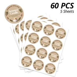 60/120/240pcs Handmade Scented Candle Packaging Stickers, 3.8x3.8cm Decorative Labels for Gift Boxes, Candle Stores, Craft Shops