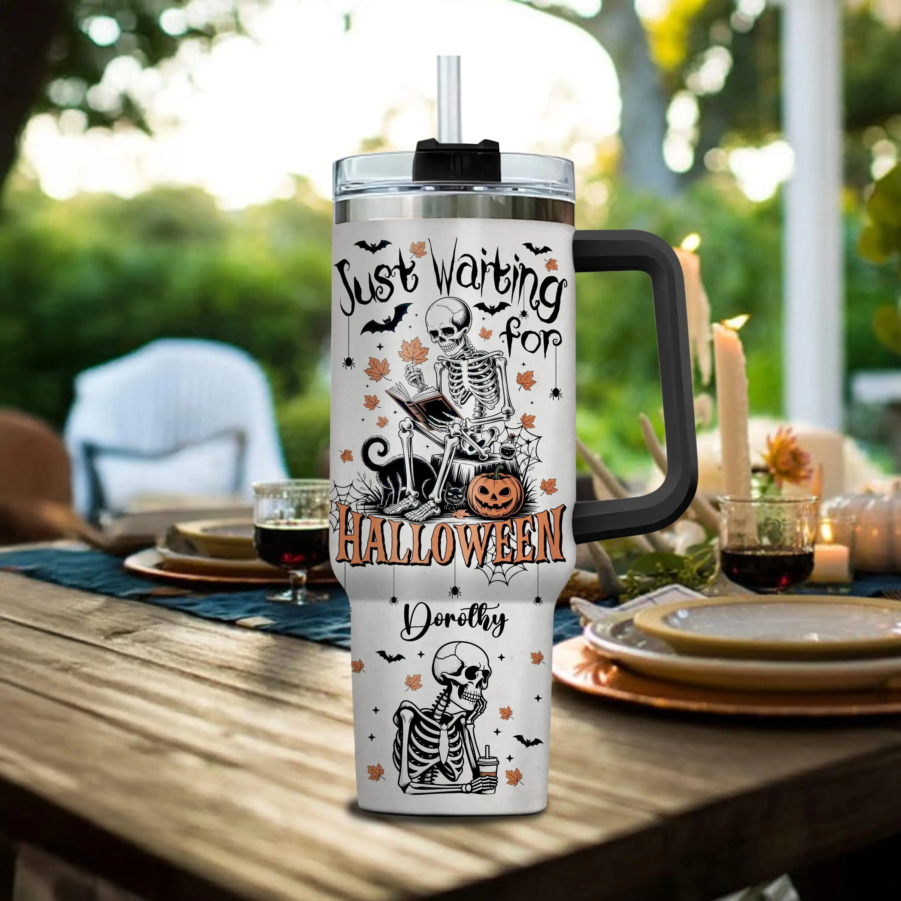 Personalized Skeleton Halloween Tumbler | Funny 40oz Spooky Season Cup
