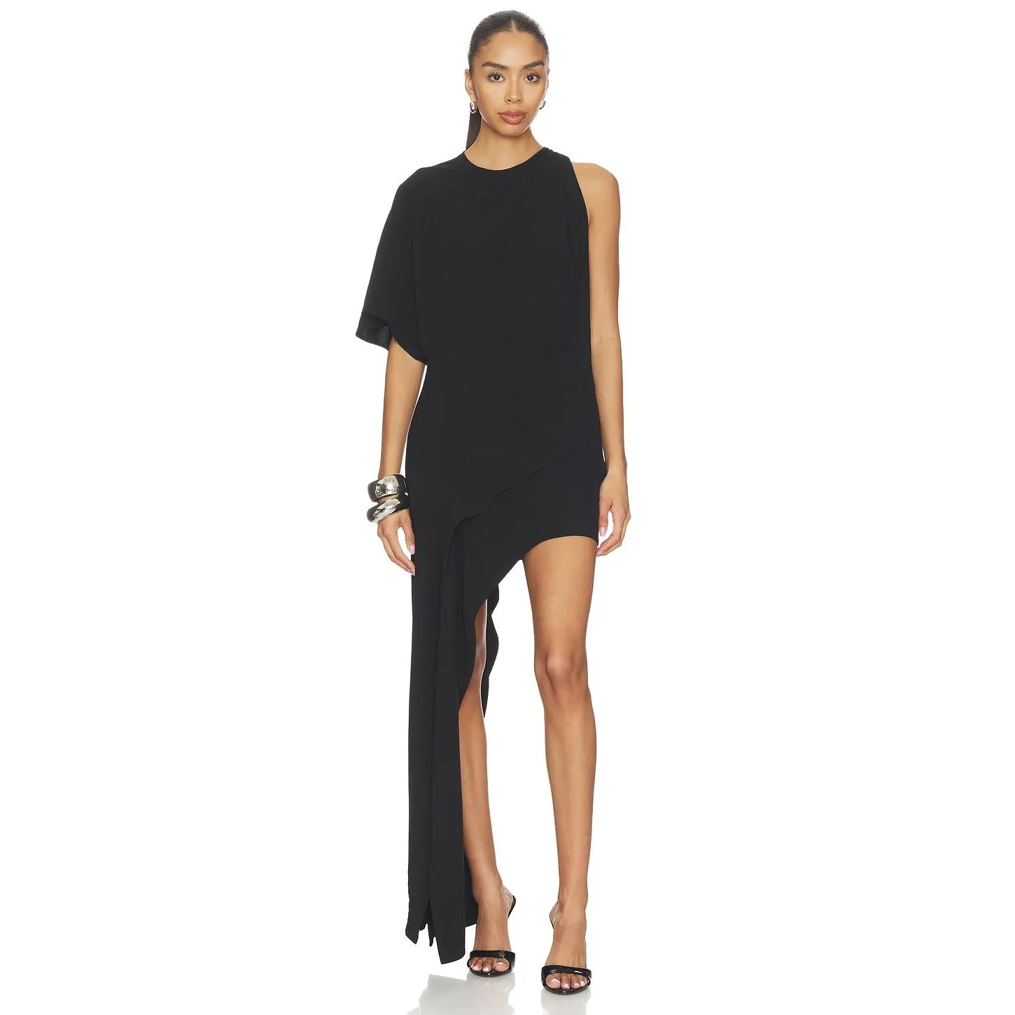 Bardot Halsey High Low Drape Dress in Black