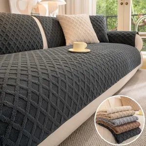 1pc Soft Cotton Velvet couch cover, Washable Couch Covers, Pet-Friendly Couch Protector with Non-Slip Backing, Machine Washable Textured Seat Pad, Durable Anti-Scratch Furniture Cover for Sectional, Loveseat & Sofa, Dustproof Sofa Slipcover