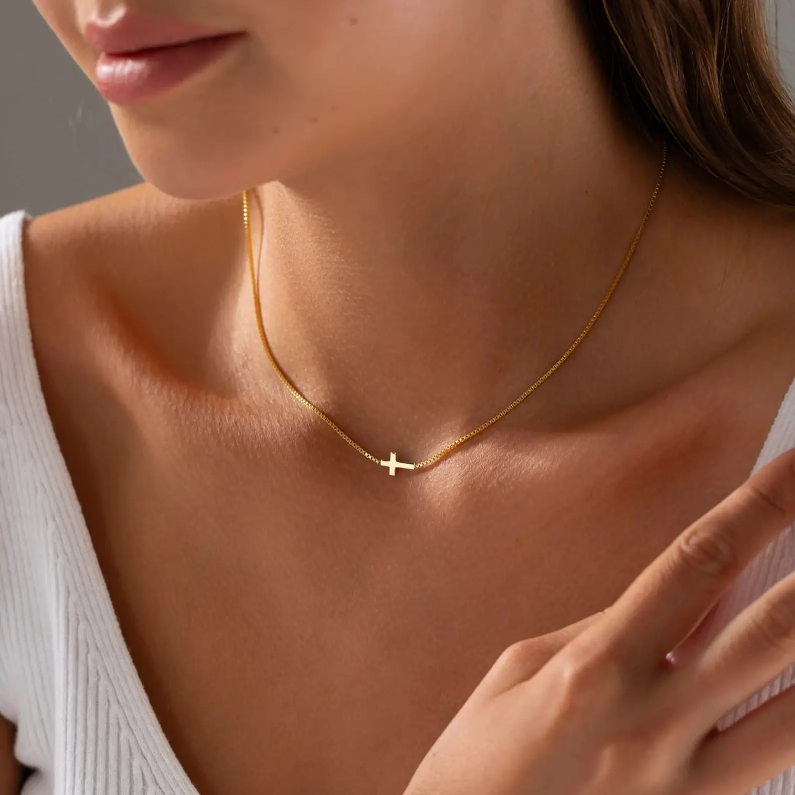 Tasiso Dainty Gold Cross Necklace for Women - 15"+2" Extension Chain, Hypoallergenic & Eco Friendly, Perfect Gift for Any Occasion