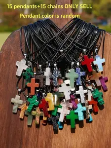 15 Piece Set Crystal Glitter Cross Design Pendant Necklace with Chain, Shiny Durable Jewelry Making Kit, DIY Accessories for All Seasons