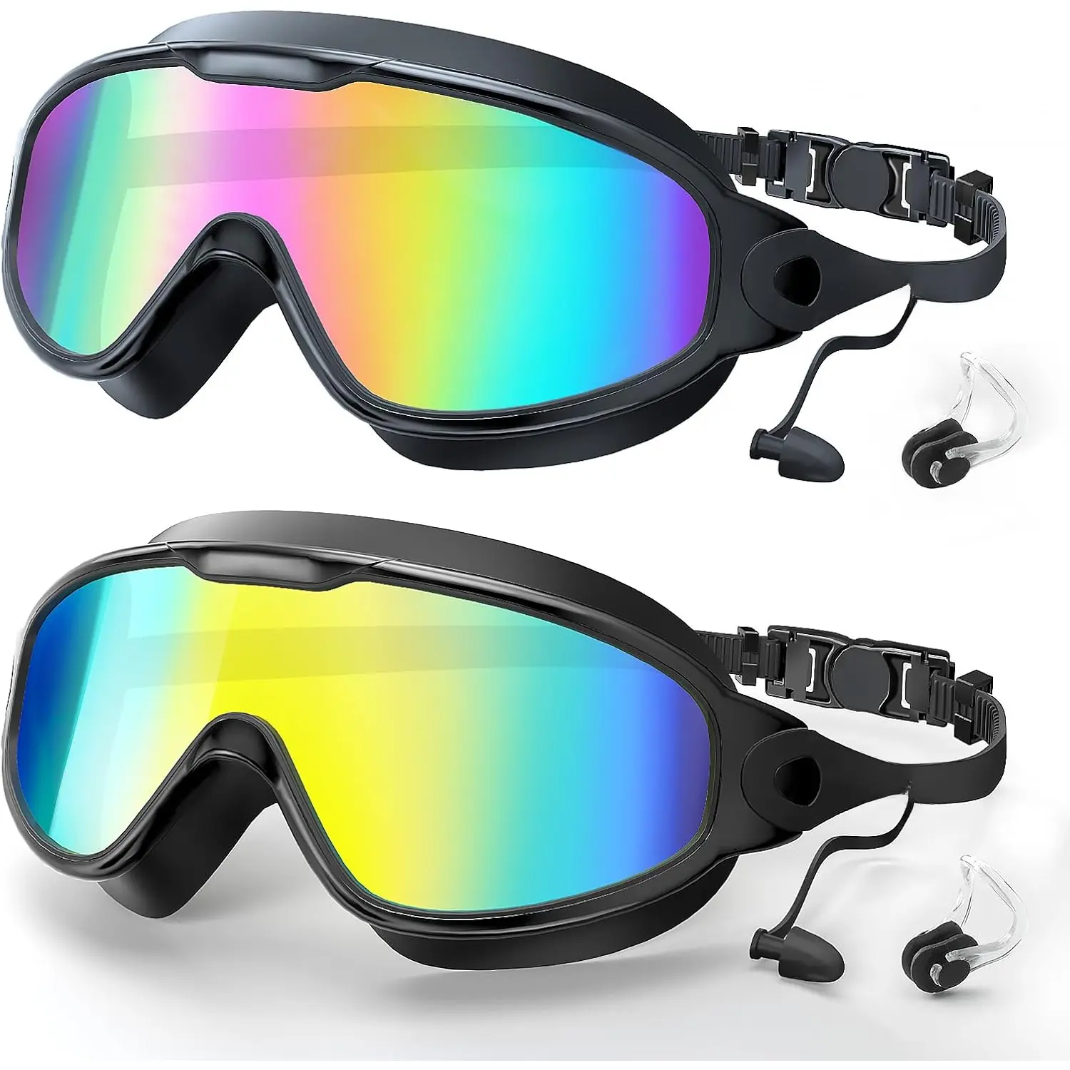 Adult Swim Goggles 2 Pack, Anti-Fog 180? Wide View UV Protection Pool Swimming Goggles for Adult Youth Men Women