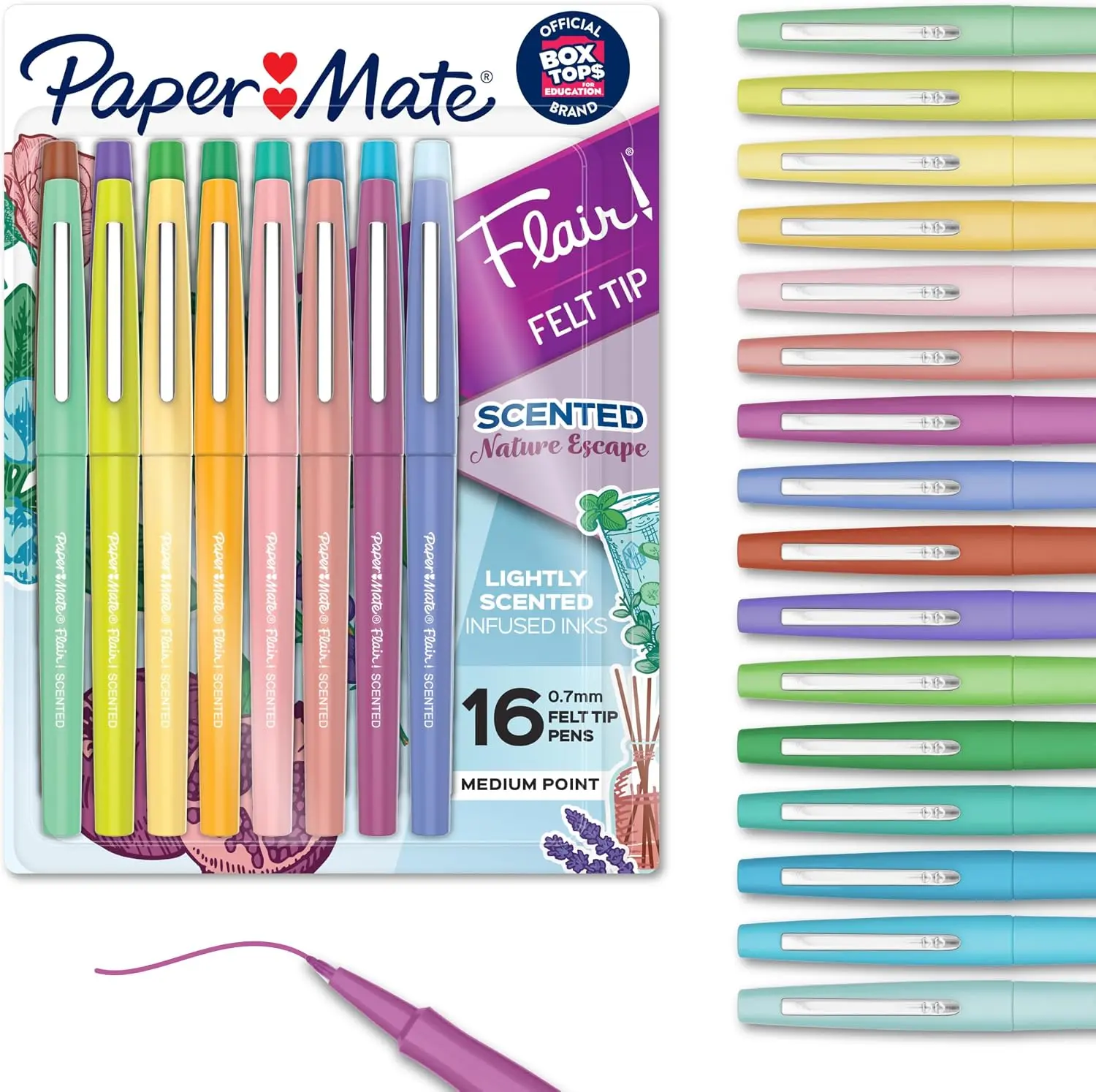 Paper Mate Flair Nature Escape Natural Scented Durable Felt Tip Pens, 1.0mm Medium Point, Vivid Assorted Colors, 20 Count - Back to School Office Supplies, Enhances Creativity for Journaling, Coloring