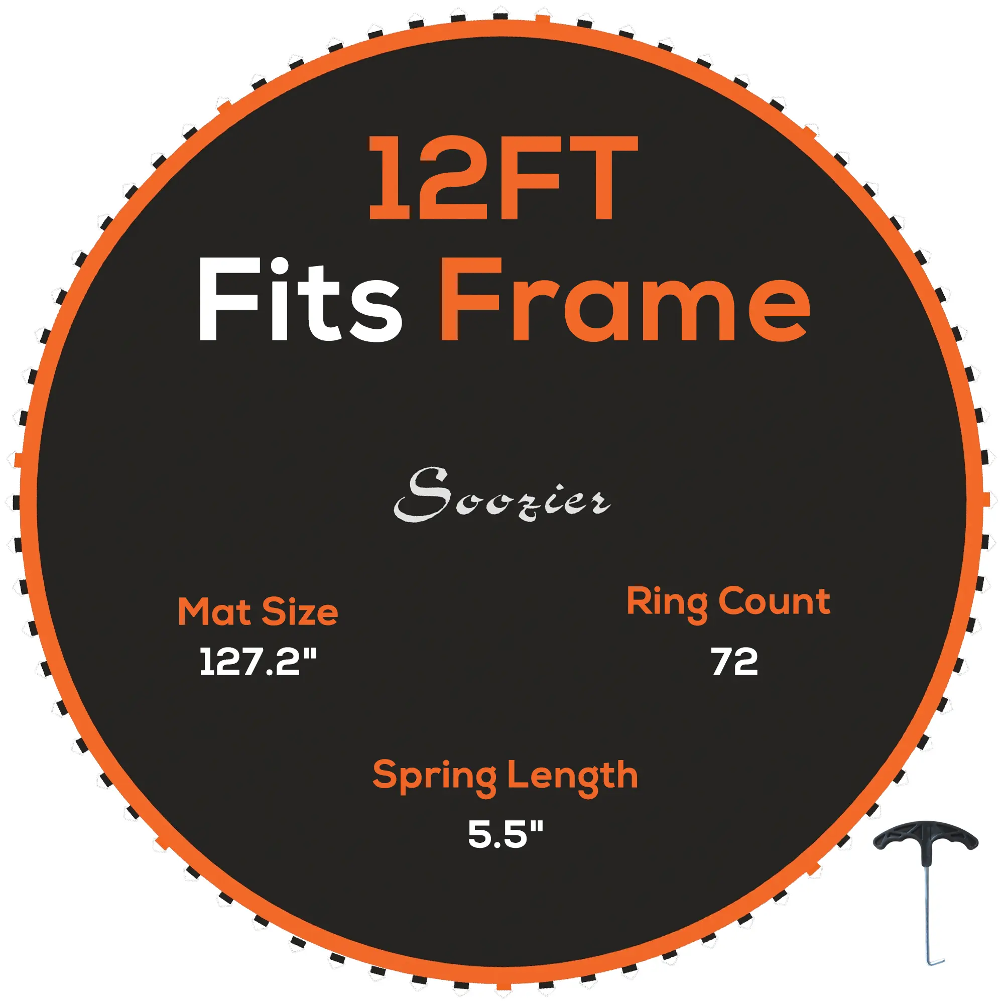 Soozier Trampoline Replacement Mat, Fits 12' Trampoline with 72 V Hooks, 5. 5" Springs, Trampoline Mat with 8 Rows of Stitching, Spring Pull Tool Spring, Frame not Included, Orange