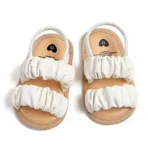 Cute and fashionable pleated sandals for baby girls, soft-soled crib sandals with elastic back straps, suitable for summer shoes and beach slippers during the baby's toddler stage
