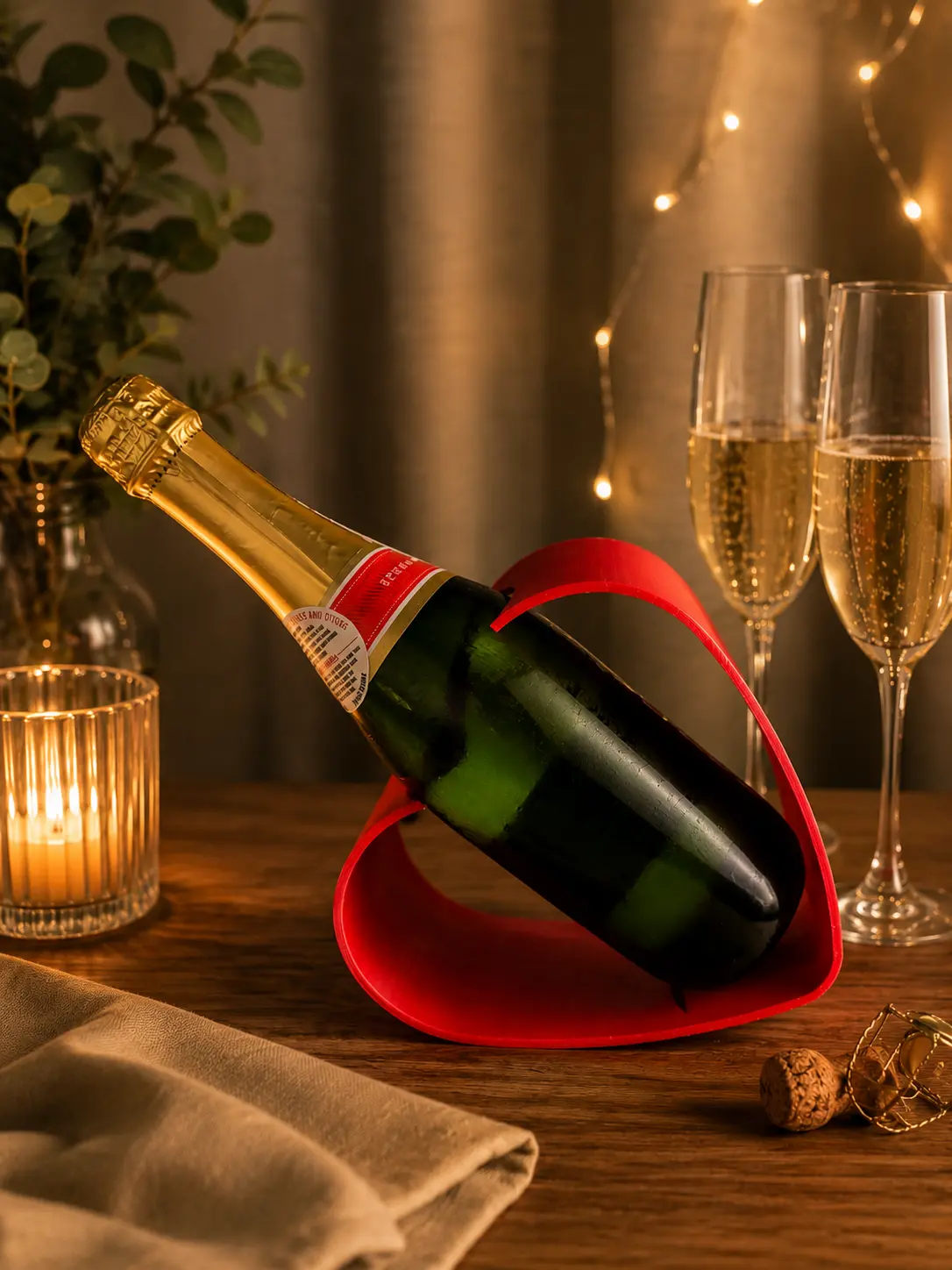 Heart Shape Romantic Wine Bottle-Champagne Holder - Lightweight PLA Plastic Wine Rack, Stylish Kitchen Bar Utensil Storage, Floating Look Dining Table Wedding Accent, Dining Tables