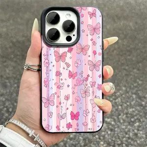 A mobile phone case featuring a pink butterfly pattern, made of TPU material, is anti-slip and shockproof, suitable for iPhone 17/16/15/14/13/12/11 PRO PROMAX PLUS AIR XS XSMAX.It is an ideal gift for friends and family, DKPW540