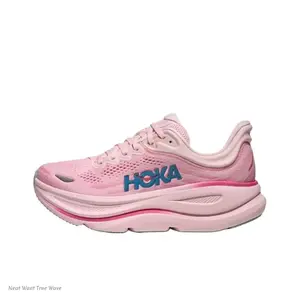 Low-Profile Running Shoes with Pastel Pink Knit Upper and Deep Blue Logo Accent